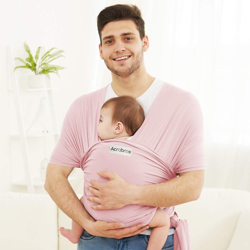 Acrabros Baby Wrap Carrier,Hands Free Baby Carrier Sling,Lightweight,Breathable,Softness,Perfect for Newborn Infants and Babies Shower Gift,Pink - Image 4